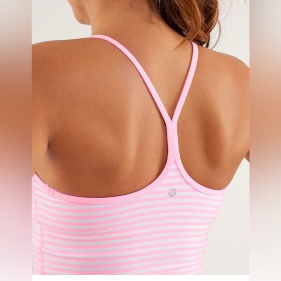 Lululemon Power Y Tank *Luon Light Classic Stripe in White and Pink Shell - Picture 8 of 9